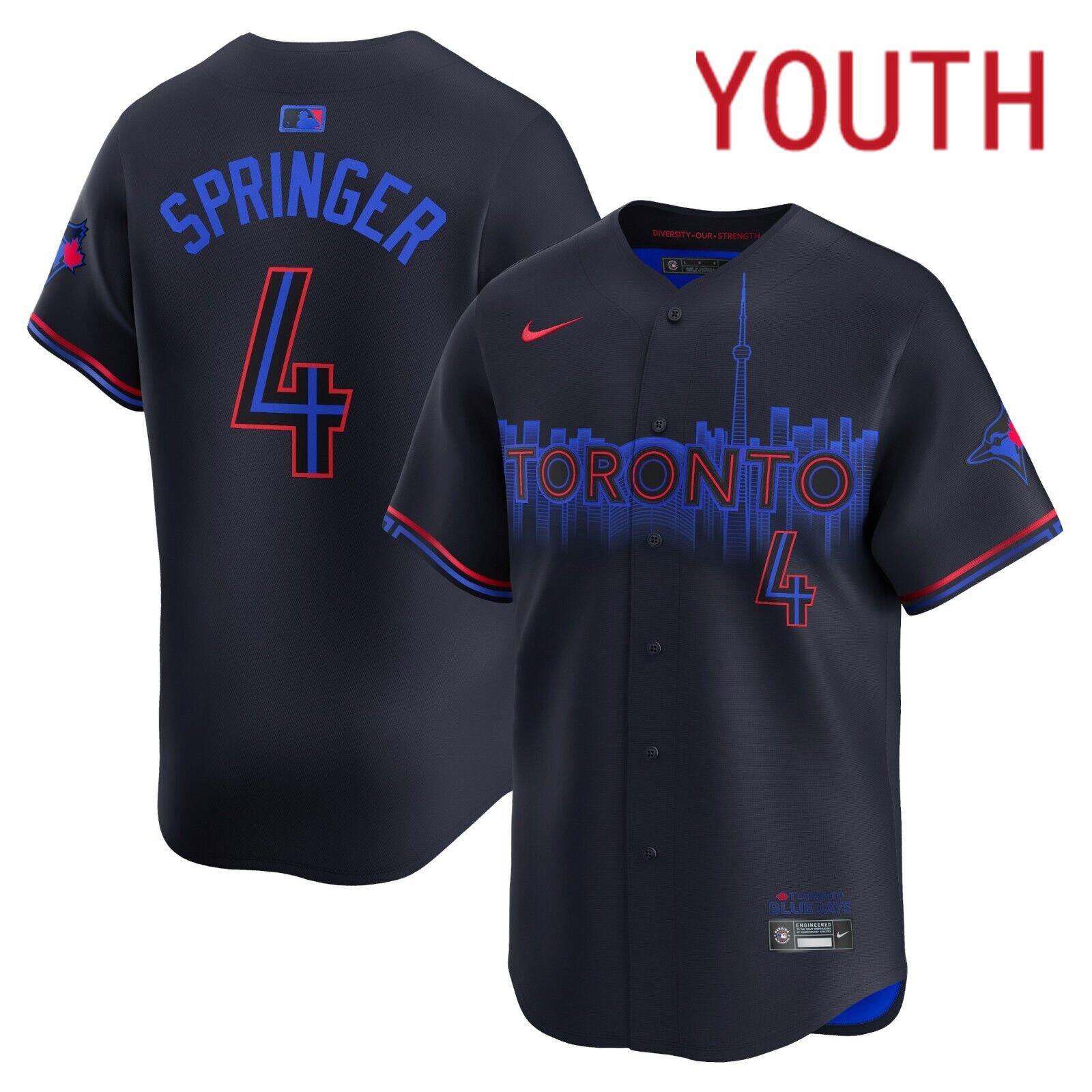 2024 Youth Toronto Blue Jays #4 Springer City Connect Nike Dri-FIT MLB Limited black Jersey->youth mlb jersey->Youth Jersey
